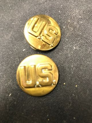 (2) Ww2 Us U.  S.  Military Army Collar Disk Uniform Insignia Brass U.  S.  Pins