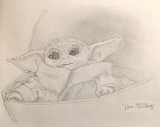Star Wars The Child Mandalorian - Hand Drawing -,  Yoda,  Handmade Art