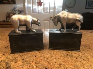 The Bull And Bear Of Wall Street,  Professional Pewter Bookends Unique Look