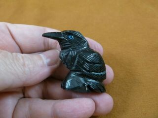 (y - Bir - Ra - 105) Black Raven Crow Onyx Carving Peru Figurine Gem Bird Noir Ravens