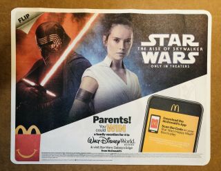 Ten 10 Mcdonalds Star Wars Rey Happy Meal Toy Display Placemat Rise Of Skywalker