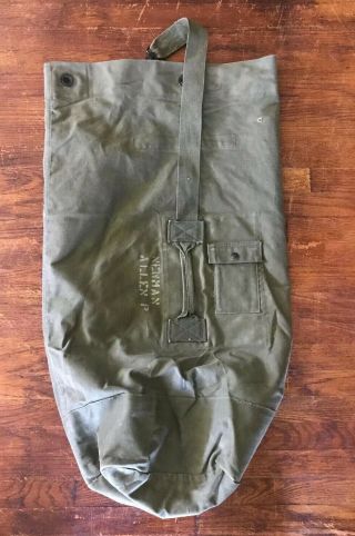 Ww2 Us Military Od Green Canvas Duffle Bag,  Named
