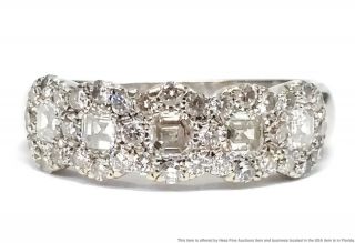 Vintage 18k White Gold 1.  25ctw Asscher Cut Wide Multi Diamond Band Ring