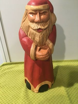 Wood Carved Santa Large 14 " Tall X 5 3/4 Wide