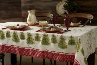 The Pioneer Woman Christmas Holiday Tree Rectangle Tablecloth Euc Sateen