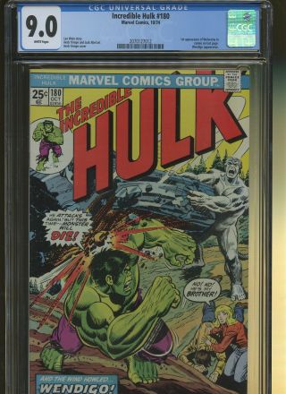 Incredible Hulk 180 Cgc 9.  0 | Marvel 1974 | 1st Wolverine (cameo).  Wendigo App.