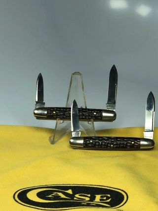 2 Vintage Case Knife 1920 - 1940 Green Bone Handle Long Pull Twins A,