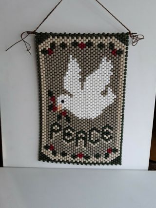 Hand Crafted Christmas Peace Dove Beaded Wall Hanging.  / Flag / Banner