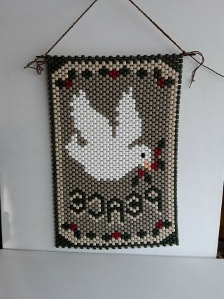 Hand Crafted Christmas Peace Dove Beaded Wall Hanging.  / Flag / Banner 3