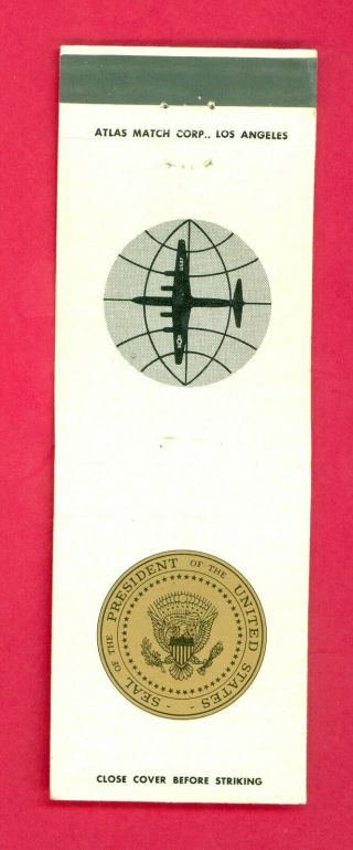 Vintage 1961 - 63 President John F.  Kennedy " Air Force One " Match Book - Usaf