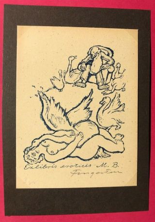 Michel Fingesten Nude Ex Libris Book Plate Fine Art Print M.  B.  Eroticis Goose