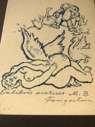 Michel Fingesten NUDE Ex Libris Book Plate Fine Art Print M.  B.  Eroticis Goose 3