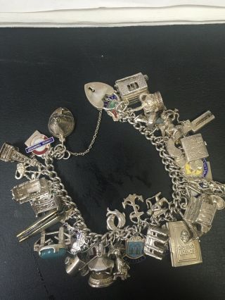Vintage Solid Silver And Enamel Charm Bracelet