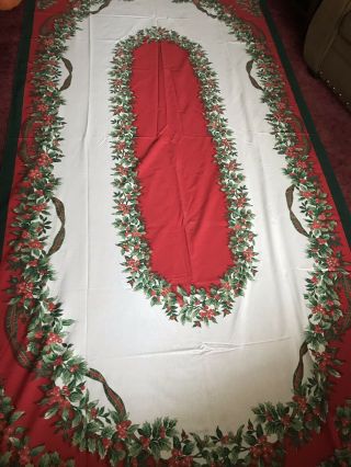 Christmas Tablecloth Holly Berries Ribbon 58 X 117 Rectangular Holiday