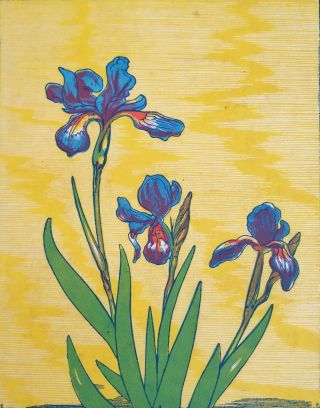 Charles Pont Signed Color Woodblock Print - " Iris " 1932