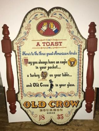 Vintage Old Crow " A Toast " Wooden Pub Sign Bar Liquor