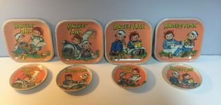 Vintage 1959 Raggedy Ann Toy Tin Plates & Saucers Set.