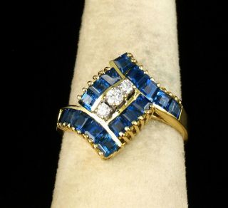 Vintage Estate Fine Natural 2.  0ctw Blue Sapphire Diamond 18k Gold Cluster Ring