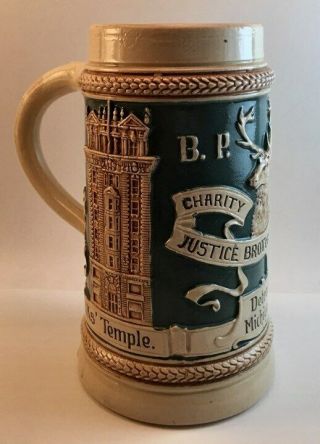 Vintage B.  P.  O.  E.  Elks Detroit Michigan 1/2 Liter Mug Stein German Stoneware 2