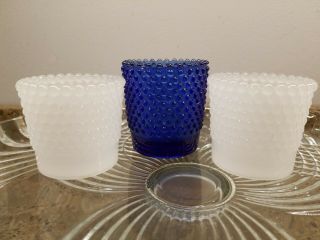 3 Vintage 2 White 1 Blue Hobnail Glass Votive Candle Holders