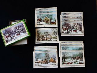 Box Of 15 Vintage Mid Century Currier & Ives Christmas Cards