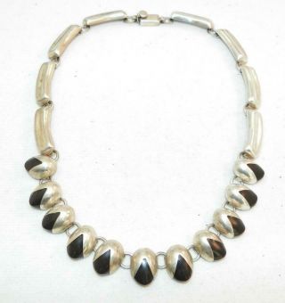 Vintage Taxco Mexico Tc - 174 Sterling Silver Onyx Inlay Link Necklace