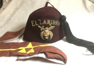 El Zaribah Shriner Freemason Fez Hat Ceremonial Wolf Brown Inc Red