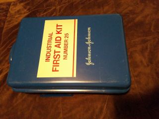 Vintage Johnson & Johnson Industrial First Aid Kit Full Metal Box Made Usa 25