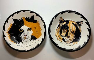 Set Of 2 Cats By Nina Lyman Extra Large Bowls Calico