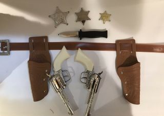 Toy Vintage Pony Boy Cap Guns With Holster,  Toy Knife - Toy Sheriff Badges -