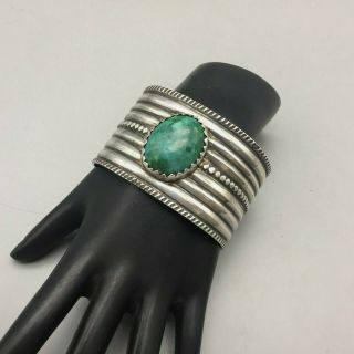 Large Statement Cuff A Vintage Sterling Silver And Turquoise Bracelet
