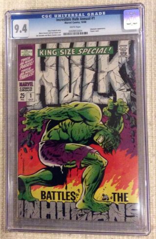 Incredible Hulk Annual 1 Cgc 9.  4 King Size 1968 Marvel Classic Steranko Mcu