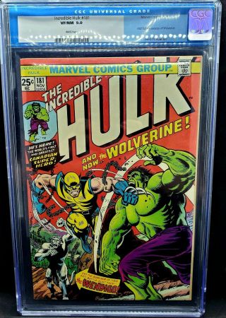 Incredible Hulk 181 Cgc 9.  0 1st Full Appearance Wolverine.  White Pages.