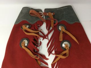 Authentic Country Western Red Suede Leather Boys Chaps Costume One Size