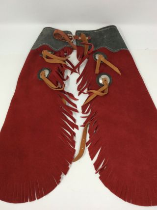 Authentic Country Western Red Suede Leather Boys Chaps Costume one size 2