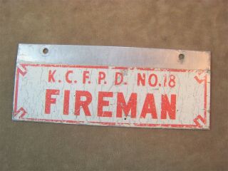 Vintage K.  C.  F.  P.  D No.  18 Fire Department Fireman License Plate Topper King County
