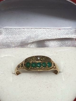 Vintage 9ct Gold Ring with Jade and Pearl Stones - Size “N1/2” Unusual Old Ring 3