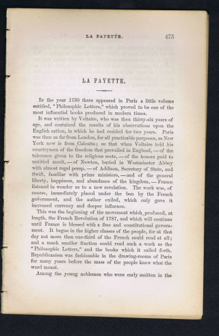 Gilbert Du Motier,  Marquis De Lafayette - 1869 Biographical Article