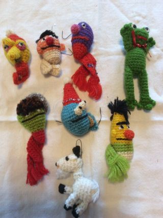 8 Vintage Sesame Street Muppets Crochet Christmas Ornaments Kermit Big Bird