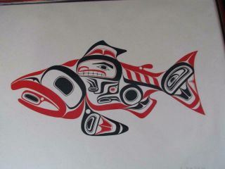 Vintage 1974 Bill Reid Lithograph Print Titled Haida Dog Salmon,  Skaagi