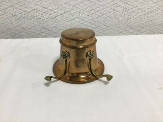 Vintage William Tonks And Sons Copper And Brass Inkwell With Porcelain Insert