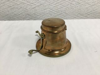 Vintage William Tonks And Sons Copper And Brass Inkwell With Porcelain Insert 2