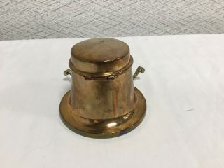 Vintage William Tonks And Sons Copper And Brass Inkwell With Porcelain Insert 3