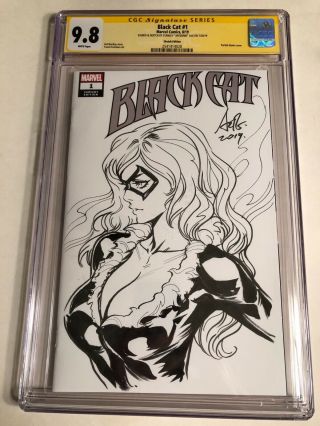 Cgc 9.  8 Ss Black Cat 1 Blank Variant Signed & Sketch By Stanley Artgerm Lau