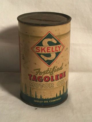 Vintage Skelly Tagolene Motor Oil Advertising Metal Tin Can Bank 3 1/2 " Tall