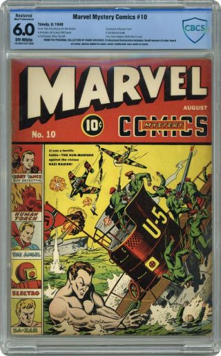 Marvel Mystery Comics 10 Cbcs 6.  0 Restored 1940