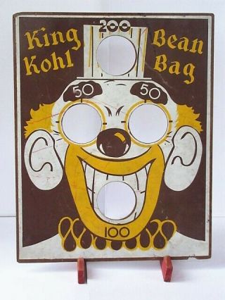 Vintage Wood King Kohl Clown Bean Bag Toss Game Board