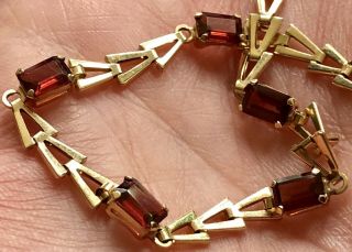 Vintage Solid 14k Gold Garnet Bracelet 7’ Unique Pattern 3.  1 Gr Not Scrap Read