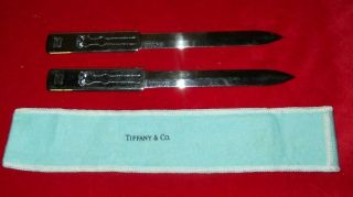 2 Tiffany & Co Silver Plate Letter Openers With Felt Tiffany Case 8 " Engraved