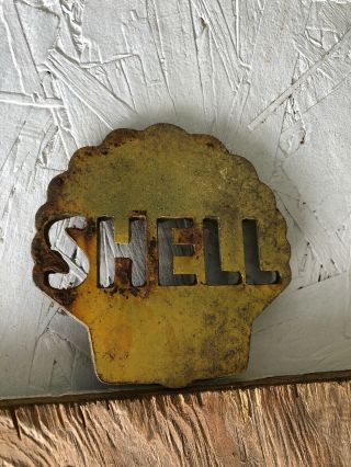 Steel Shell Emblem Sign Gas Station Service Oil Can Porcelain Pump Texaco Gulf
